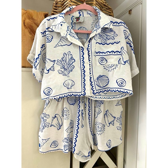 Live 4 Truth Other - Live 4 Truth 2-Piece Blue White Shell Woven Button Shirt & Drawstring Shorts L